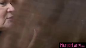Busty grandma's young babe threeway and fat dick railing