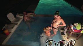Curvy MILF Deliah Grace and Nikki Zee get wet in a hardcore hot tub threesome