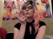 TGirl in Cute Tea Dress Masturbating For You