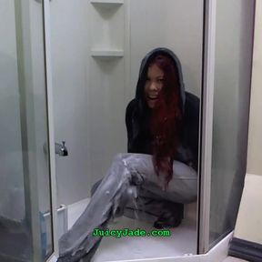 Wet clothes! Showering wclothes on