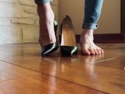 Candid Louboutin in tight jean