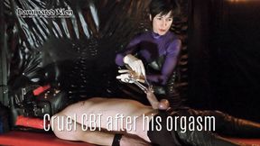 Mistress cruelly tortures his cock after intense orgasm