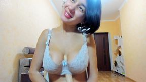 dildo titfuck in white bra