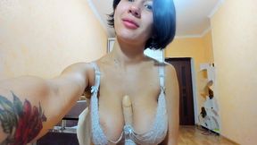 dildo titfuck in white bra