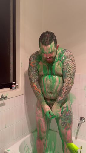 Chubby Bear Covers Himself in Slime and Jerks off