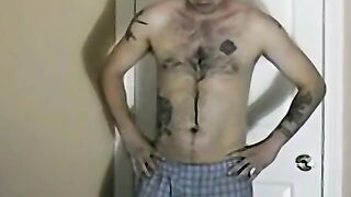 Hairy straight Brad jerks off his dick and explodes on cam