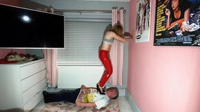 Danielle Trampling In Red PVC Pants & Black High Heels