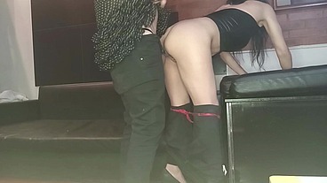 by accident he buries it in the ass, latina brunette woman with crossdresser sissy femboy