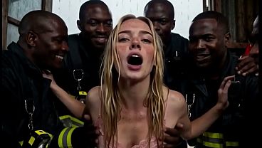 Blonde gets stretched by BBC in firefighter gangbang