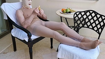 Sequel to Sissy Slut Middle East Hotel Adventure – Ejaculation in a Tight Condom on the Hotel Balcony