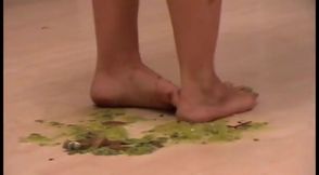 Blonde trampling food while home alone