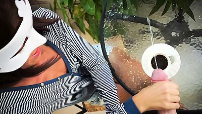 Stunning Chick does Blowjob, Cum in Coffee, Pee Play