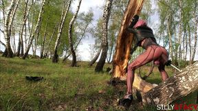 Sissy Stacy Walking Outdoor and Play with Huge Dildo