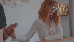 Beautiful doll with glasses satisfies her boyfriend and gets a creampie during a zoom conference.