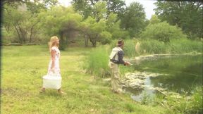 Sexy couple loving nature have their routine romance outdoors