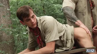 Scout Group Has Bareback Anal Orgy with Muscular Leader in Forest