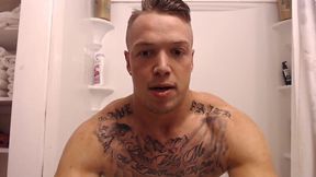 Big Muscles Guy with Tats in Shower