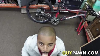 Black guy spitroasted in hardcore anal threesome at pawnshop
