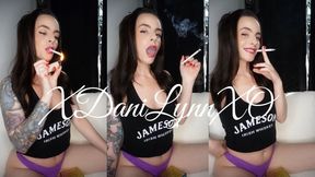 Smoking Marlboros in Purple Thong