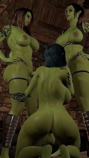 Orc Dickgirl Blowjob Threesome