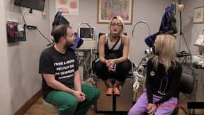 Tanned nurse Channy Crossfire humiliates with medical fetish and foot tickling