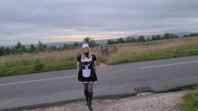Sissy maid outdoors