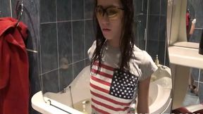 Hot barely-legal girl teases in the bath and masturbates