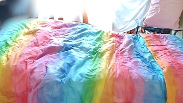shemale blonde transex cumshot on lgbtq bed