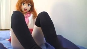 Busty geisha in stay-ups destroys her dildo collection