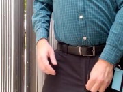 Ginger pissing at work during cigarette break