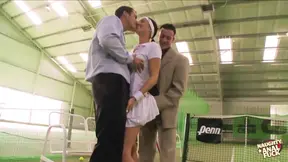 Voluptuous brunette tennis player enjoys hardcore anal and pussy eating in a threesome