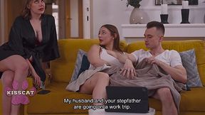 Busty Slut Amber Bloom Caught Jerking Her Step Bro; Step Mom Spanks Her While Fucking Doggy Style