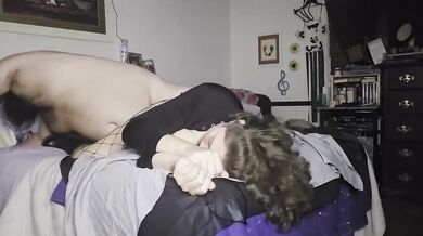 Her breathless moans filled the room as amateurs watched her rough sex ruin her
