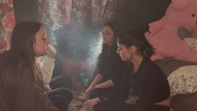 FOUR GIRLS SMOKING AT THE SAME TIME