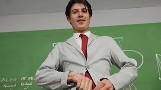 Classroom threesome with a double BJ and a spitroast