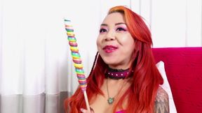 Two horny asian lesbians take on a big lollipop