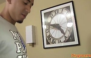 Humiliated beauty gags on a intense cock