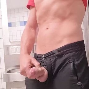 Huge cumshot in the public toilet