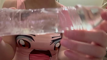 My stepsister puts a cock in her pussy, tests what he ordered to see if it&#039_s suitable and does JOI on it, then stimulates her pussy with the dildo and it gets her very wet and then she has an orgasm.