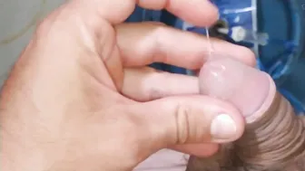 Guy inflates his cock with a gas canister in solo play