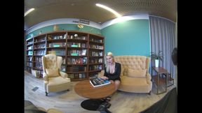 VR 3D 4K - BLONDE SEXY MODEL - LIBRARY TEASE WITH NATURAL BOOBS