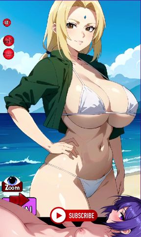 The date with Tsunade on the beach. Topless of Naruto's biggest natural tits.