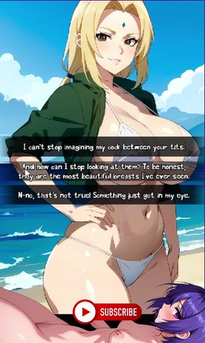 The date with Tsunade on the beach. Topless of Naruto's biggest natural tits.