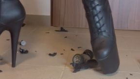Destroy toy cars in high heels boots