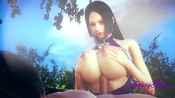 One Piece Hentai 3D - Boa Hancock rubbing tits, boobjob and cowgirl in the garden