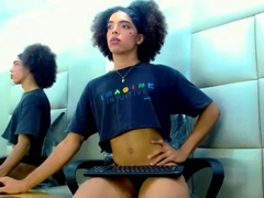 Big tit shemale jerks her long cock