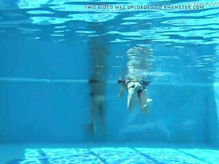 Jessica and Lindsay naked swimming in the pool