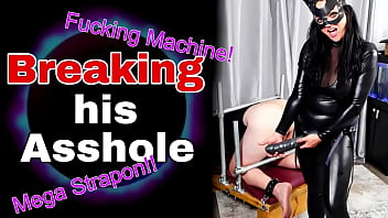 Femdom Breaking his Asshole in Pegging &amp_ Fucking Machine Strap On Bondage BDSM Dominatrix Milf Stepmom