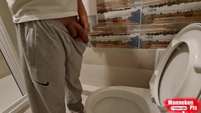 Young queer long pissing at home