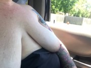 Chastity takes a Sunday drive topless